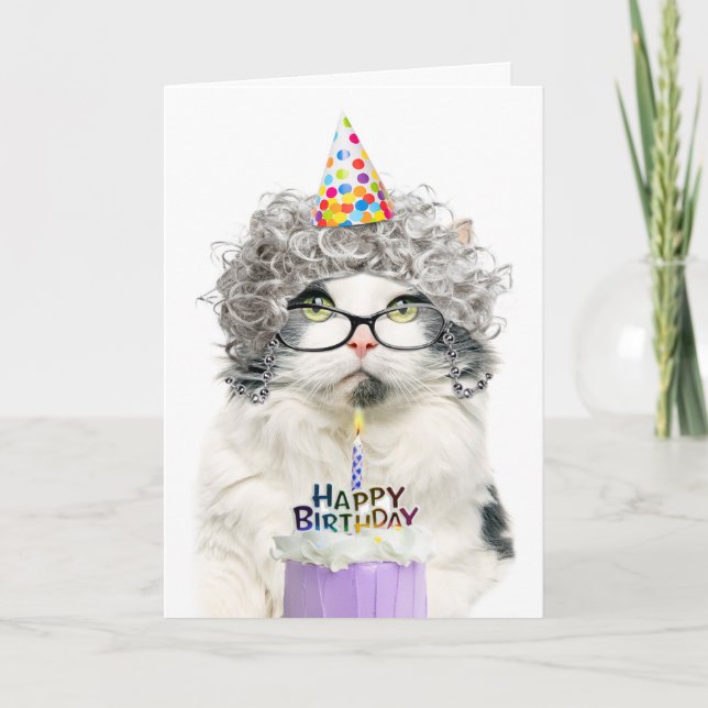 Cartes Pour Fêtes Annuelles Joyeux Anniversaire Funny Vieux Chat dans le Casqu (Devant)