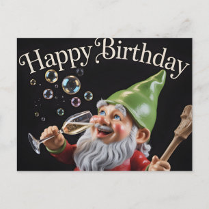Cartes Pour Fêtes Annuelles "Joyeux Anniversaire" Gnome avec Champagne et Bull