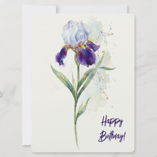 Cartes Pour Fêtes Annuelles Joyeux anniversaire iris violet aquarelle floral a
