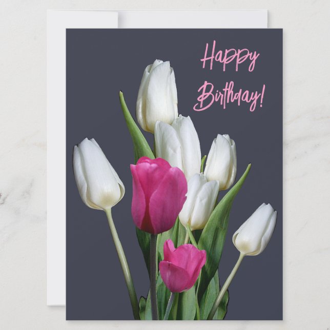 Cartes Pour Fêtes Annuelles Joyeux anniversaire jolie tulipe rose floral éléga (Devant)