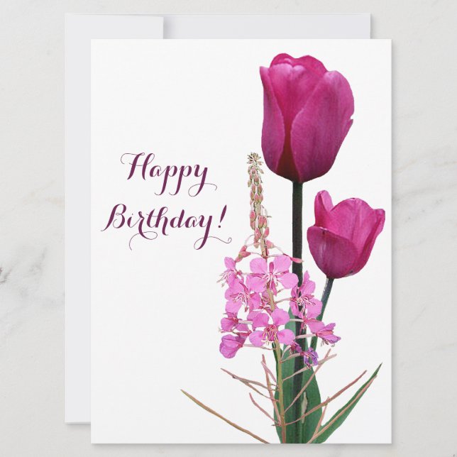 Cartes Pour Fêtes Annuelles Joyeux anniversaire jolie tulipe rose simple éléga (Devant)