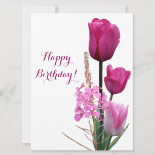 Cartes Pour Fêtes Annuelles Joyeux anniversaire jolie tulipe rose simple flora