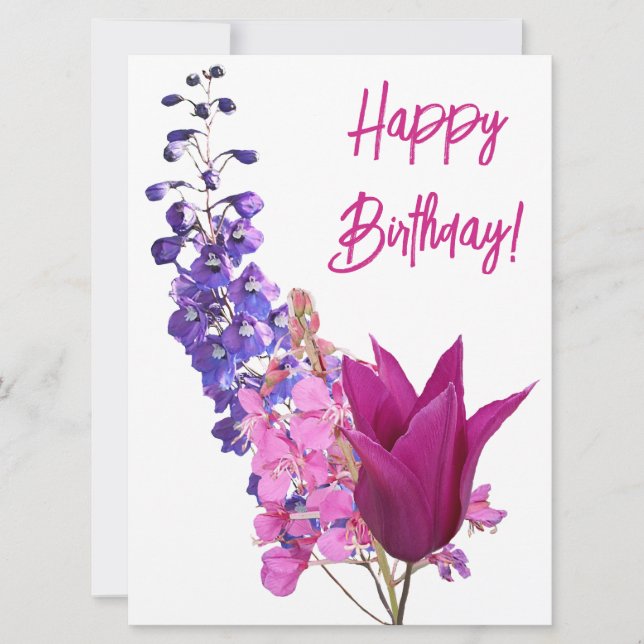 Cartes Pour Fêtes Annuelles Joyeux anniversaire jolie tulipe rose violet flora (Devant)