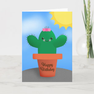Cartes Pour Fêtes Annuelles Joyeux Anniversaire mignon Cactus en Pot Illustrat