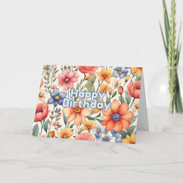 Cartes Pour Fêtes Annuelles Joyeux anniversaire mignon Fleurs Abstraites d'aqu (Devant)