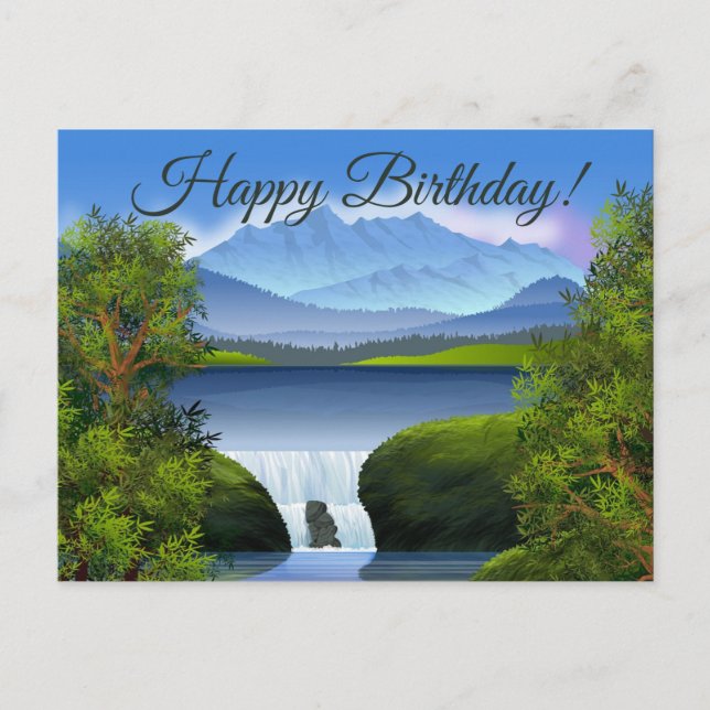 Cartes Pour Fêtes Annuelles Joyeux anniversaire Nature Mountain Paysage Cascad (Devant)