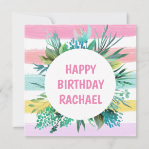 Cartes Pour Fêtes Annuelles Joyeux Anniversaire Nom Pastel Stripes Feuille Ann