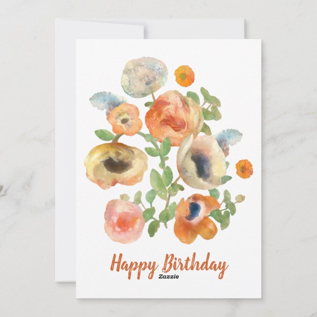 Cartes Pour Fêtes Annuelles Joyeux Anniversaire Orange Fleurs de Printemps (Dos)