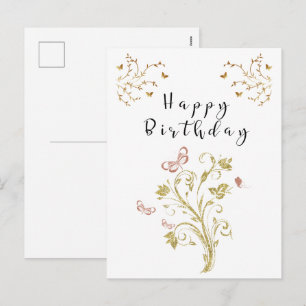 Cartes Pour Fêtes Annuelles Joyeux Anniversaire Papillon Floral Or Elégant 