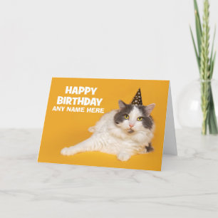Cartes Pour Fêtes Annuelles Joyeux Anniversaire Personnalisé Nom Cute Chat en