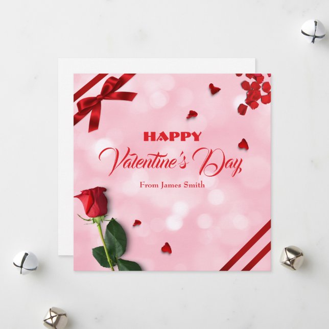 Cartes Pour Fêtes Annuelles Joyeux Anniversaire Saint Valentin Rose Rouge (Devant/Arrière en situation)