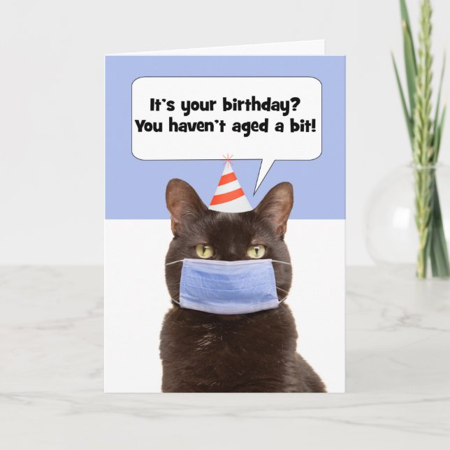 Cartes Pour Fêtes Annuelles Joyeux Anniversaire Snarky Chat dans Masque Visage (Devant)
