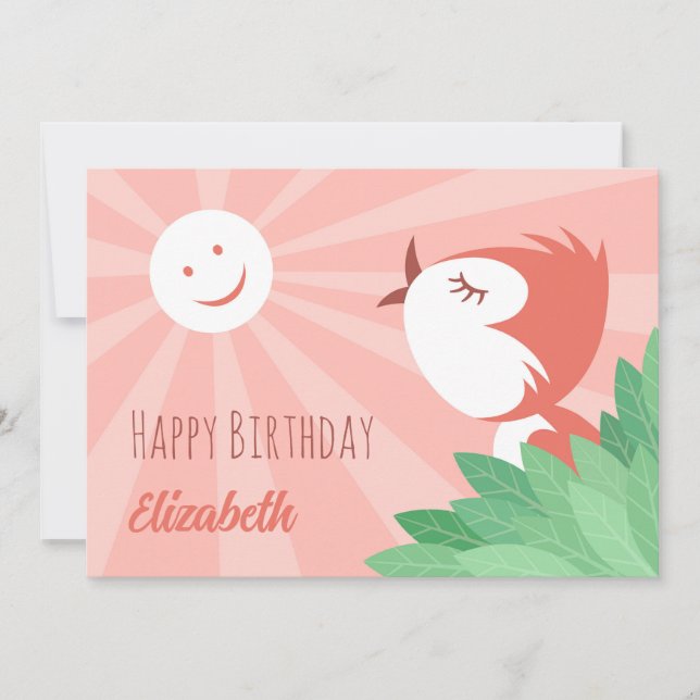 Cartes Pour Fêtes Annuelles Joyeux Anniversaire Sun mignon Cartoon Bird Girl (Devant)