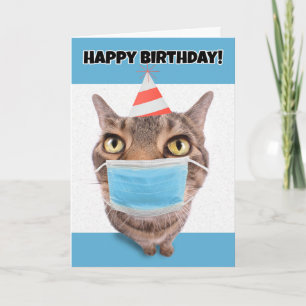 Cartes Pour Fêtes Annuelles Joyeux anniversaire Tabby Cat en Coronavirus Masqu