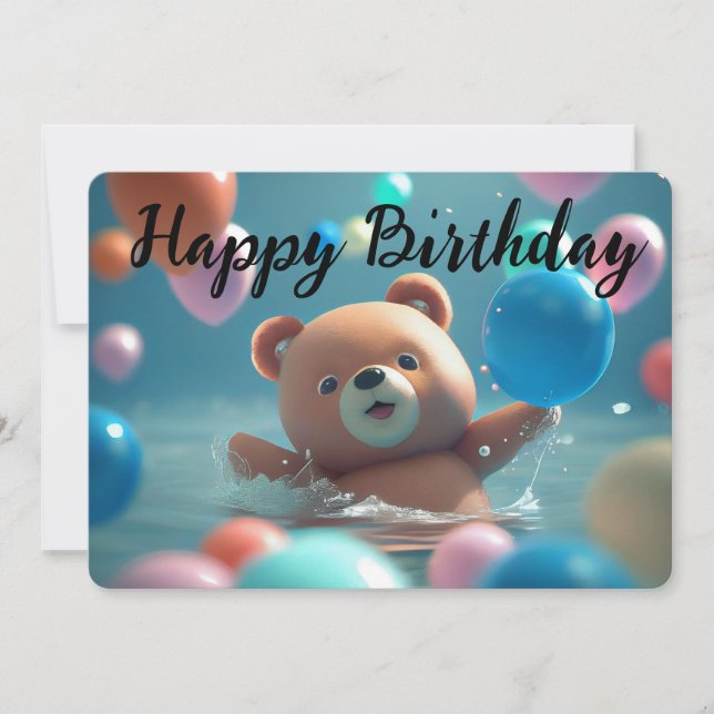 Cartes Pour Fêtes Annuelles Joyeux anniversaire Teddy Bear et Ballons (Devant)