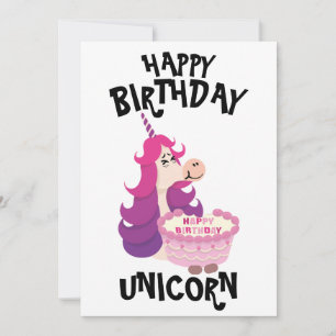 Cartes Pour Fêtes Annuelles Joyeux Anniversaire Unicorn rose violet simple