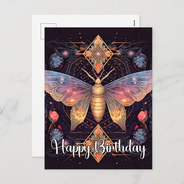 Cartes Pour Fêtes Annuelles Joyeux Anniversaire Vibrant Papillon Design (Devant / Derrière)