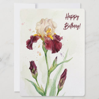 Cartes Pour Fêtes Annuelles Joyeux anniversaire vin iris aquarelle floral amou