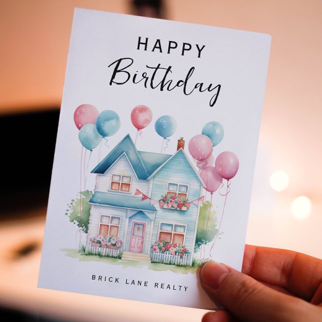 Cartes Pour Fêtes Annuelles Joyeux anniversaire Watercolor House Immobilier (Créateur téléchargé)