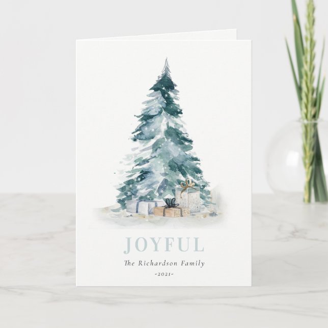 Cartes Pour Fêtes Annuelles Joyeux Aquarelle de neige Pine Noël Arbre cadeaux (Devant)