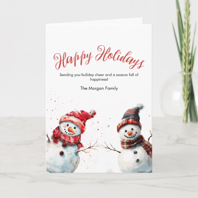 Cartes Pour Fêtes Annuelles Joyeux Aquarelle Noël de Snowman (Devant)
