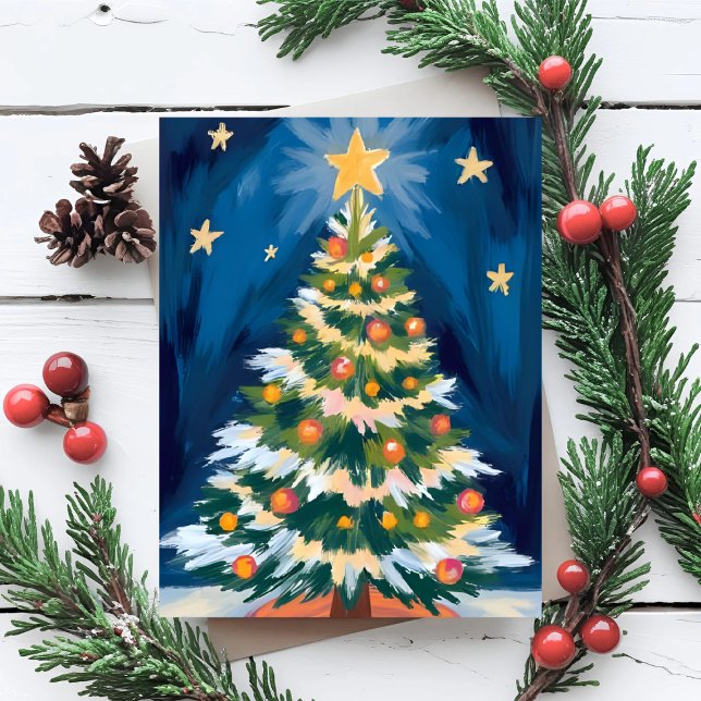 Cartes Pour Fêtes Annuelles Joyeux arbre de Noël aquarelle (Créateur téléchargé)