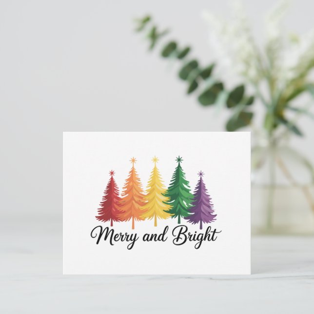 Cartes Pour Fêtes Annuelles Joyeux Arbre De Noël Arc-En-Ciel Clair Gay LGBTQ (Debout devant)