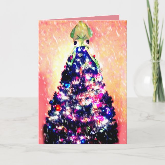 Cartes Pour Fêtes Annuelles Joyeux arbre de Noël fâché drôle de calmar de (Devant)
