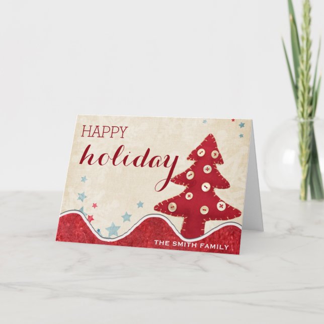 Cartes Pour Fêtes Annuelles Joyeux arbre de Noël rouge de vacances (Devant)
