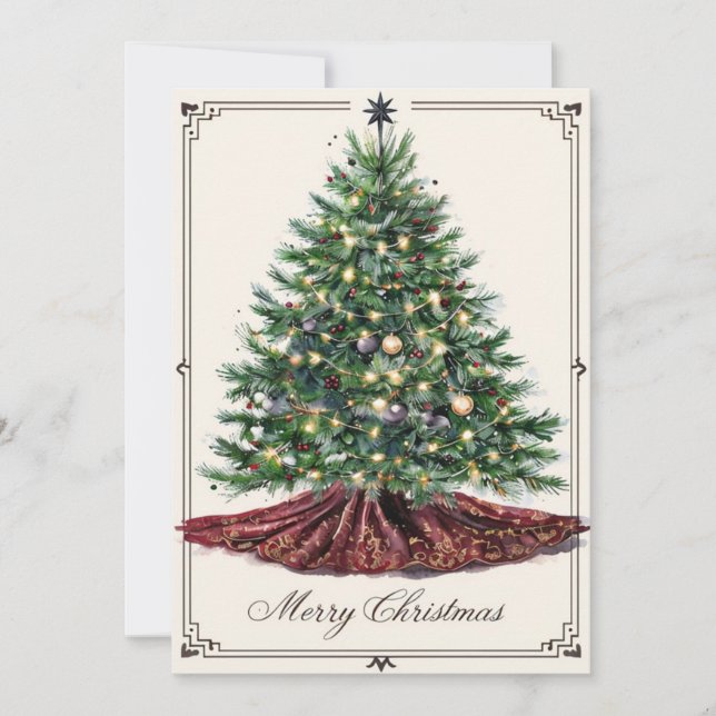 Cartes Pour Fêtes Annuelles Joyeux arbre décoré de Noël (Devant)