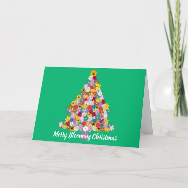 Cartes Pour Fêtes Annuelles Joyeux arbre floral de Noël fleuri (Devant)