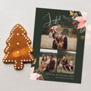Cartes Pour Fêtes Annuelles Joyeux Arc Floral d'hiver Trois photos Noël