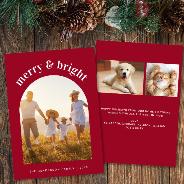 Cartes Pour Fêtes Annuelles Joyeux Arche de Noël Rouge (Share the love and warmth of the season with your personalized photo Christmas card)
