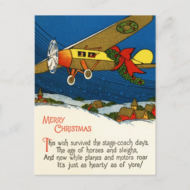 Cartes Pour Fêtes Annuelles Joyeux avion Vintage Noël (Devant)