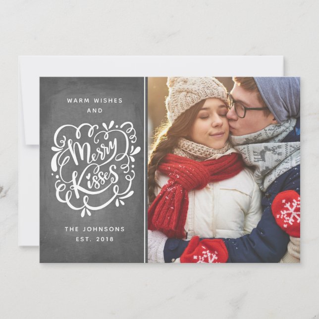 Cartes Pour Fêtes Annuelles Joyeux Baisers à main Typographie Photo de Noël (Devant)