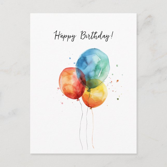 Cartes Pour Fêtes Annuelles Joyeux Ballons d'aquarelle d'anniversaire (Devant)