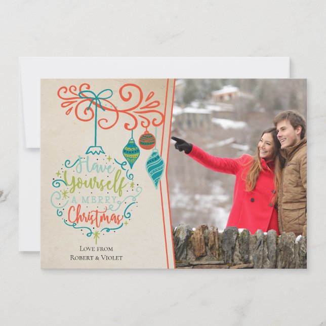 Cartes Pour Fêtes Annuelles Joyeux Bauble de Noël & Ornements rétro - Photo (Devant)