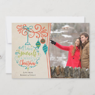 Cartes Pour Fêtes Annuelles Joyeux Bauble de Noël & Ornements rétro - Photo