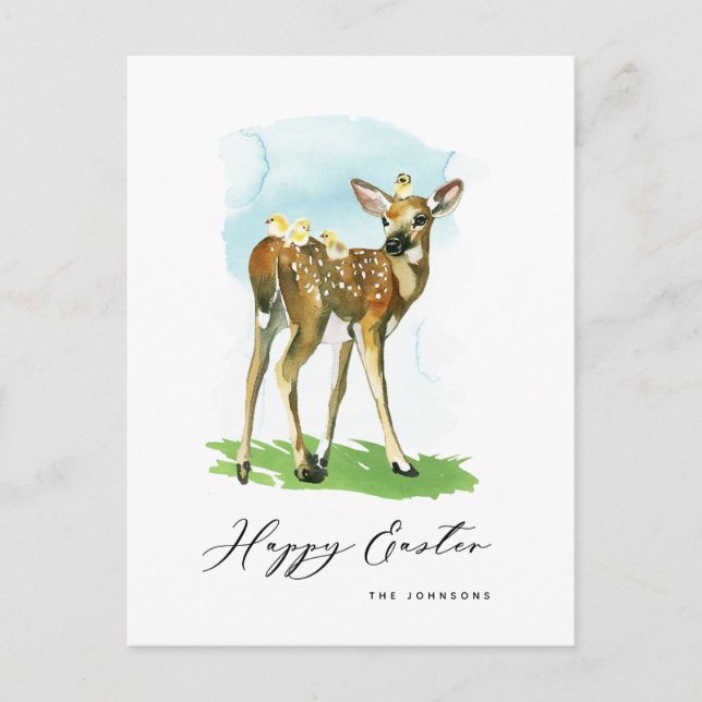 Cartes Pour Fêtes Annuelles Joyeux Bébé de Pâques Cerfs et poussins (Devant)