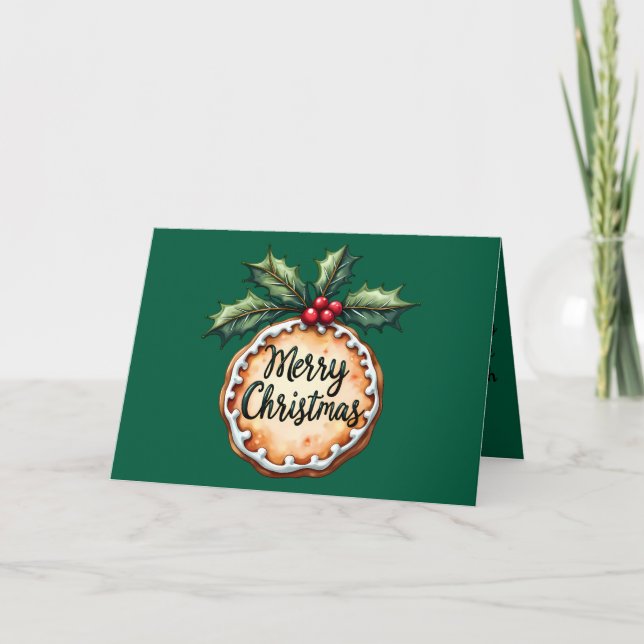Cartes Pour Fêtes Annuelles Joyeux biscuit de Noël avec baies Holly (Devant)