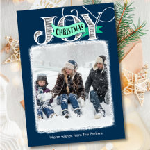 Joyeux Bleu Moderne Gras Script Simple Photo Noël