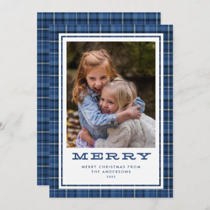 Cartes Pour Fêtes Annuelles Joyeux bleu Plaid photo simple