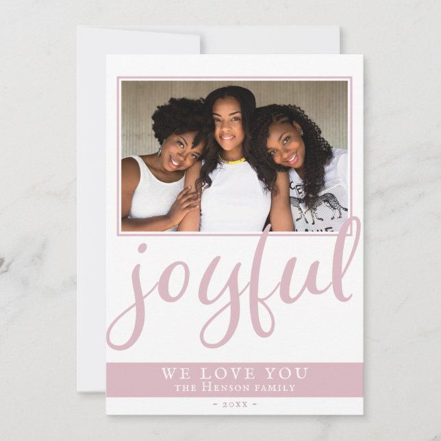 Cartes Pour Fêtes Annuelles Joyeux Blush Pink Script moderne Photo de Noël (Devant)