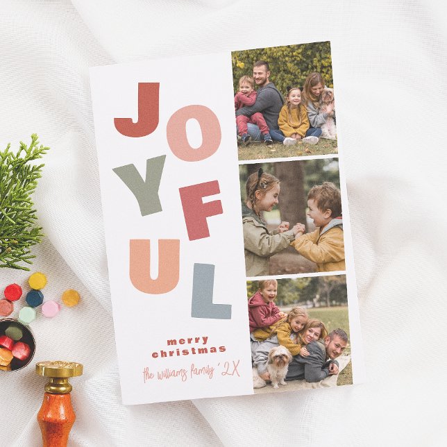 Cartes Pour Fêtes Annuelles Joyeux Boho Bold Multi 3 Photo Booth Noël (Créateur téléchargé)