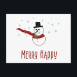 Cartes Pour Fêtes Annuelles Joyeux bonhomme de neige avec Red Scarf texte pers<br><div class="desc">Un bonhomme enneigé dans un foulard rouge étincelant souhaite au récipiendaire Joyeux Bonheur. Votre texte et signature personnalisés au dos.</div>