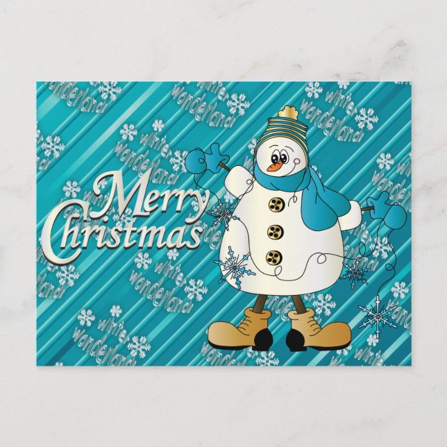 Cartes Pour Fêtes Annuelles Joyeux bonhomme de neige bleu Noël (Devant)