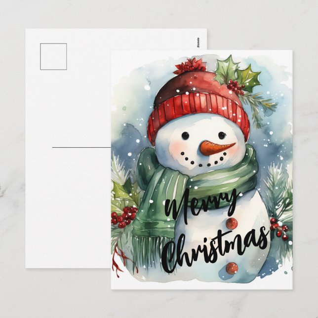 Cartes Pour Fêtes Annuelles Joyeux bonhomme de neige de Noël (Devant / Derrière)