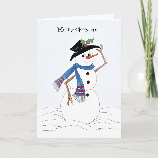 Cartes Pour Fêtes Annuelles Joyeux bonhomme de neige de Noël (Devant)