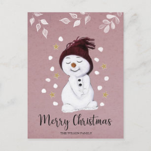 Cartes Pour Fêtes Annuelles Joyeux bonhomme de neige rose Noël