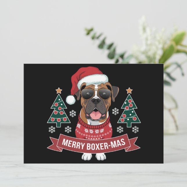 Cartes Pour Fêtes Annuelles Joyeux Boxer-mas Cute Boxer Amoureux des chiens No (Debout devant)